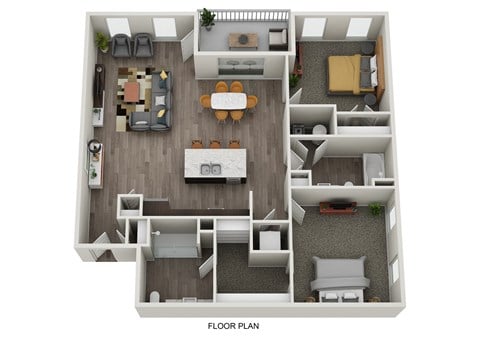 Floor plan for 2 beds, 2 baths, 1115 sqft